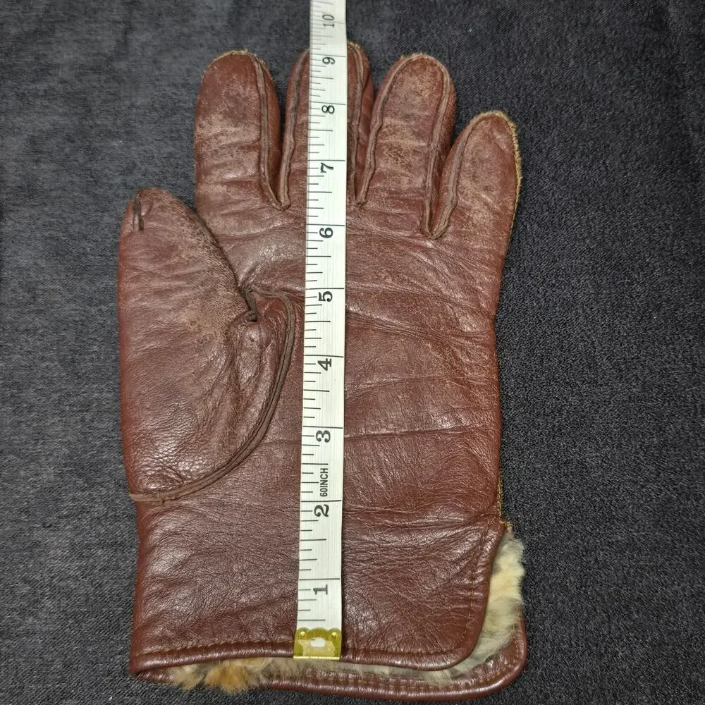 Vintage Brown Leather Quality Capeskin Gloves Rabbit Faux Fur Lining Women's Med